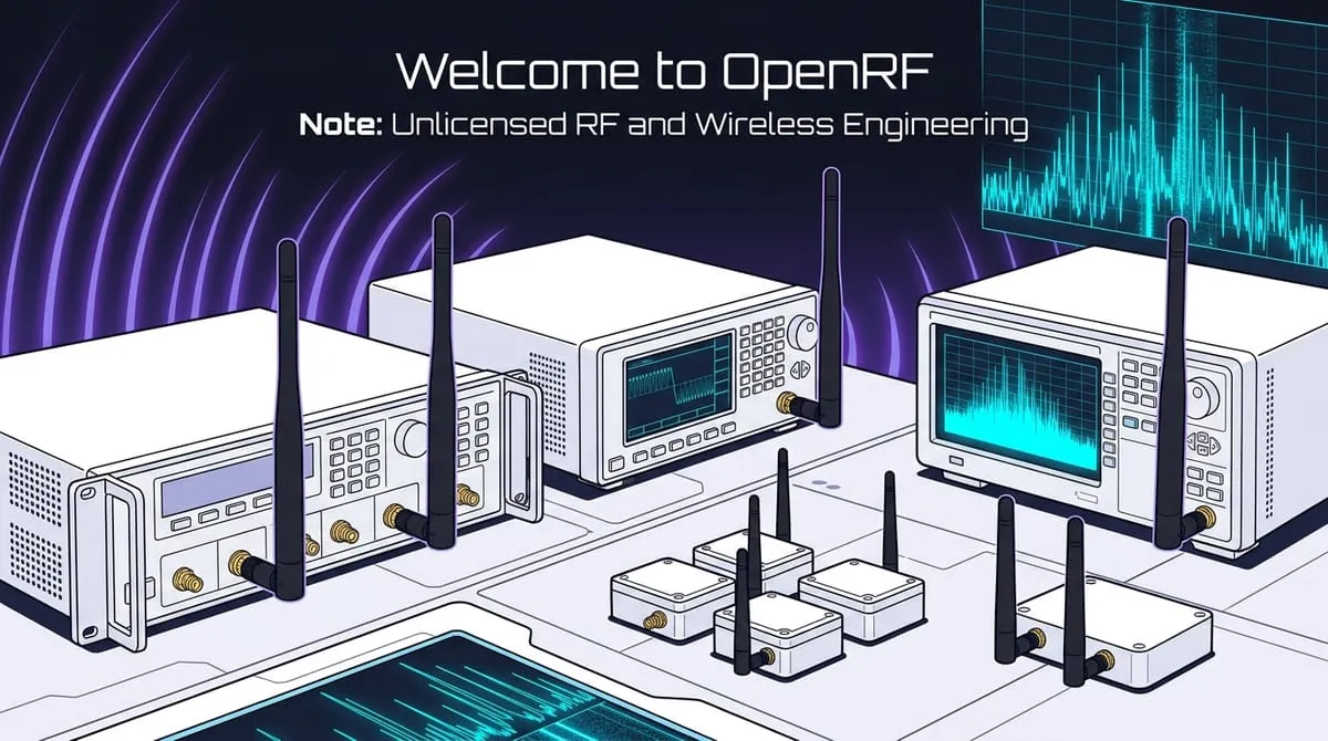 Technical illustration showing spectrum analyzer displays and signal sweeps across LoRa, Wi-Fi HaLow, Sub-1GHz, and 2.4 GHz bands